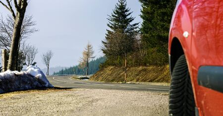 New asphalt auto road in Alsace mountains, France, spring