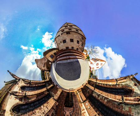 Spece curvature of church exterior view, Selestat, Franceの写真素材