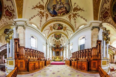 Panoramic view of beautiful baroque church interior, Ebersmunster, Franceの写真素材