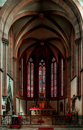 Majestic old church interior panoramic view, Franceのeditorial素材