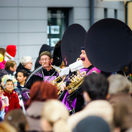 Editorial,14st February 2016: Selestat, France: Carnival and parade throught the streets. Fancy-dress spring holiday and festival.のeditorial素材