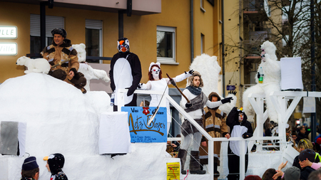 Editorial,14st February 2016: Selestat, France: Carnival and parade throught the streets. Fancy-dress spring holiday and festival.のeditorial素材
