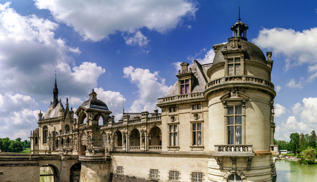 Chantilly castle view, Il-de-France, Paris region, Franceのeditorial素材
