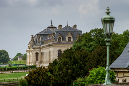 Chantilly castle view, Il-de-France, Paris region, Franceのeditorial素材
