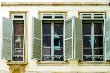 Windows of old centrel in Nancy, France, summer dayの写真素材