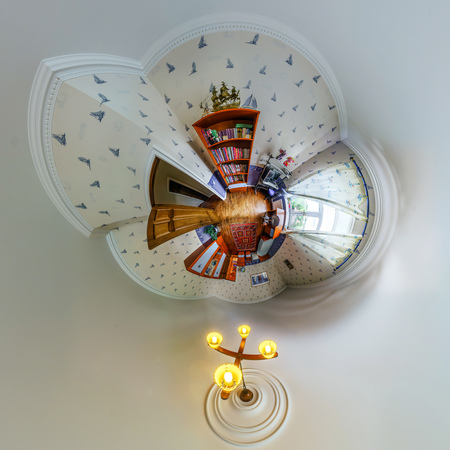 House interior in little planet view style, space distortionの写真素材
