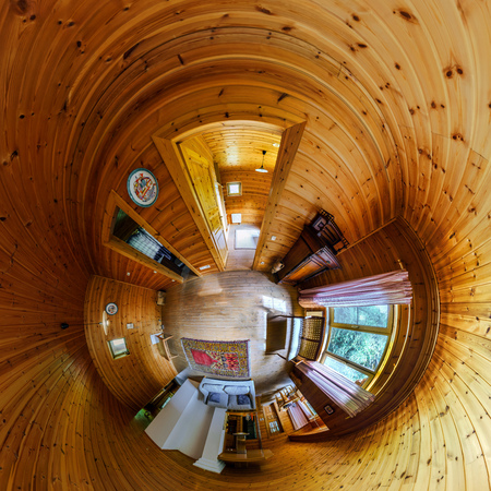 House interior in little planet view style, space distortionの写真素材