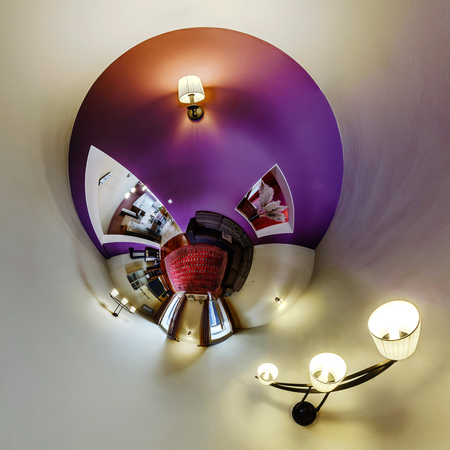 House interior in little planet view style, space distortionの写真素材