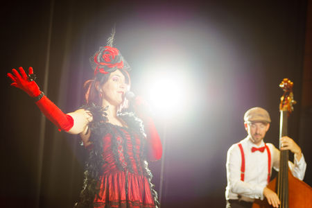 Editorial, 2nd September 2016: Illkirch, Strasbourg, France:  Concert of Christel Kern chanson music band, portraits of musiciensのeditorial素材