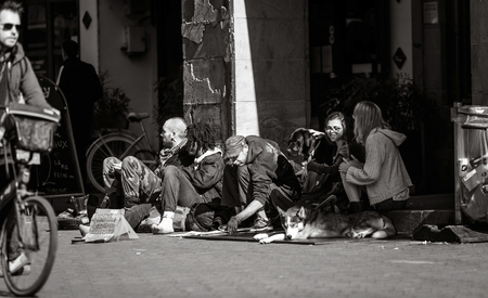 Editorial,24th September 2016: Strasbourg, France. Summer day in the touristic center of Strasbourg. People walking, sitting in cafe. Touristic concept.のeditorial素材