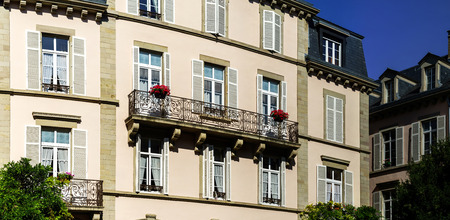 Sunny day on the street of old center, Strasbourg, touristic concept