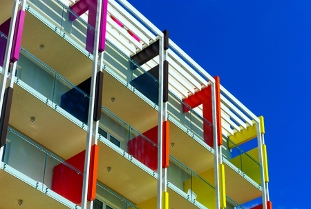 Beautiful colorful fasade of new hotel on sea resort. Touristic conceptの写真素材