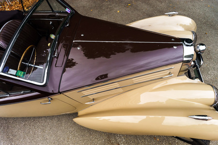 Beautiful retro car. Elegance and style of  first part of XX century. Details view.のeditorial素材