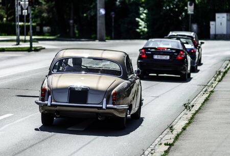 Beautiful retro car on the street, Salzburg, Austriaのeditorial素材