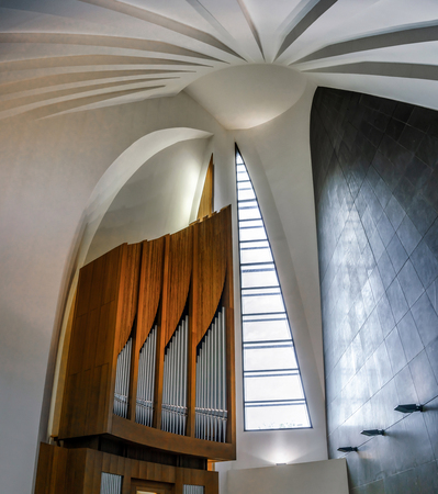 Modern pipe organ in renovated building of conservatory, muusic educationの写真素材