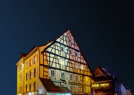 Wonderful Christmas highlighting in Colmar, Alsace, France. Street and houses decorationのeditorial素材