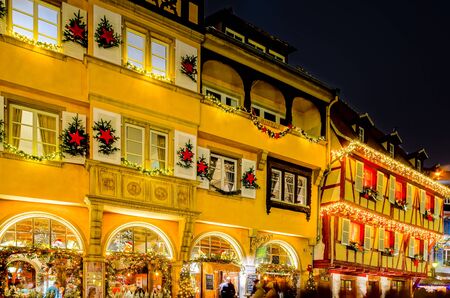 Wonderful Christmas highlighting in Colmar, Alsace, France. Street and houses decorationのeditorial素材
