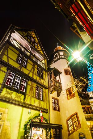 Wonderful Christmas highlighting in Colmar, Alsace, France. Street and houses decorationのeditorial素材
