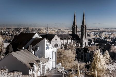 Obernai aerial view on winter sunset, Alsace, Franceの写真素材