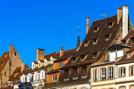 Beautiful form of old roofs, Strasbourg, sunny winter day, Franceの写真素材