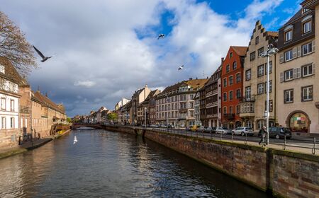 Autumnal street view of Strasbourg city, France