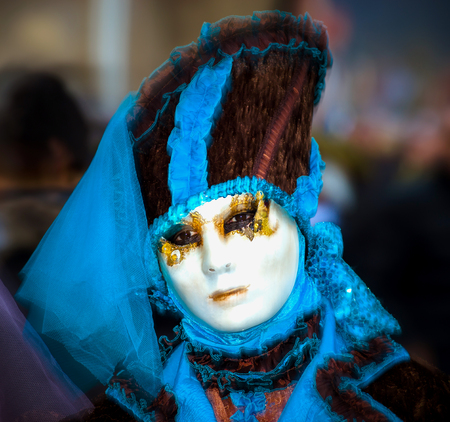 4 March 2017: Rosheim, France: Venetian Carnival Mask - most beautiful masks photographed in open streetのeditorial素材