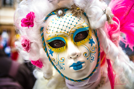 Editorial, 4 March 2017: Rosheim, France: Venetian Carnival Mask - most beautiful masks photographed in open streetのeditorial素材