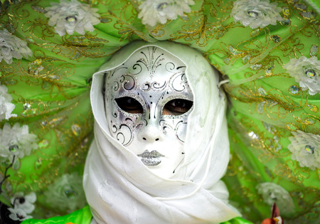 4 March 2017: Rosheim, France: Venetian Carnival Mask - most beautiful masks photographed in open streetのeditorial素材