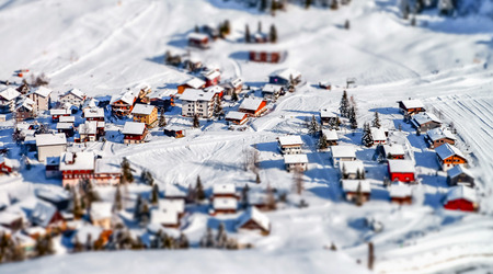 Beautiful winter weather on ski resort in high mountains, Switzerlandの写真素材