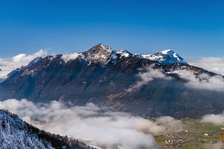Panoramic aerial view to Luzern lake from high peak, Switzerlandの写真素材
