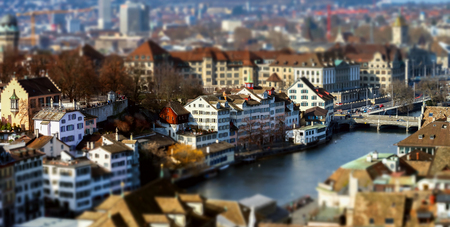 Aerial view to Zurich old center, Switzerlandの写真素材