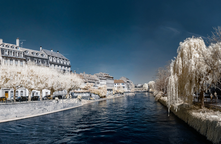 Old historic center of Strasbourg infrared view, touristic concept, Franceの写真素材