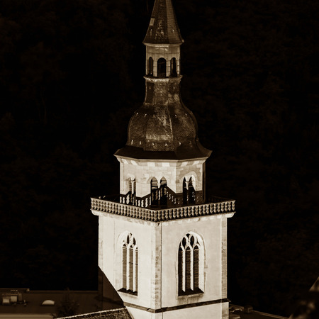 Majestic old church in small french village Andlau, night view
