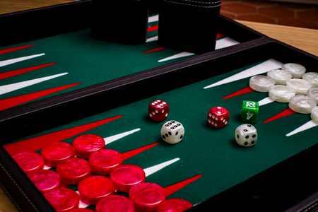 Box for playing tables with green inside surface, nards