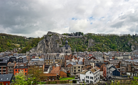 Dinant architectural view, spring cloudy day, Belgiumの写真素材