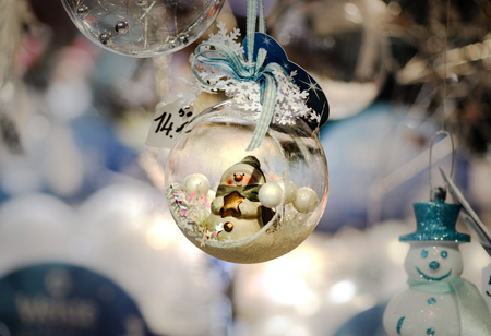 Traditional Christmas market with handmade souvenirs, Strasbourg, Alsaceの写真素材