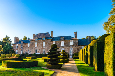Regular garden in little french castle, sunset time, Franceのeditorial素材