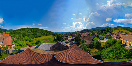 360-degree spherical panoramic view of little village Breitenbach in Vosges mountains, Alsace,...