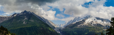 High Alps panoramic view. Border of France and Swiss. High resolution.の写真素材