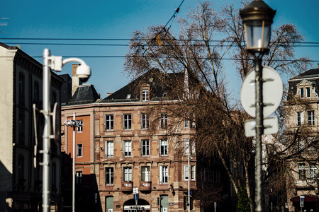Simple street view of Strasbourg, first sunny day of february, Franceの写真素材