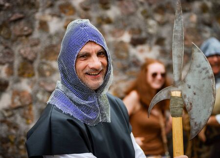Editorial: 9th June 2019: Chatenois, France. Fancy-dress medieval carnival under fortress walls in Alsace.のeditorial素材
