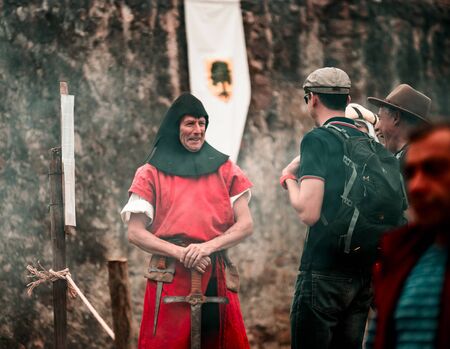 Editorial: 9th June 2019: Chatenois, France. Fancy-dress medieval carnival under fortress walls in Alsace.のeditorial素材