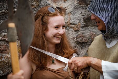 Editorial: 9th June 2019: Chatenois, France. Fancy-dress medieval carnival under fortress walls in Alsace.のeditorial素材