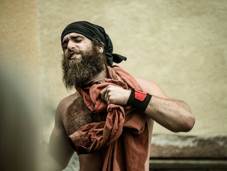 Editorial: 9th June 2019: Chatenois, France. Fancy-dress medieval carnival under fortress walls in Alsace.のeditorial素材