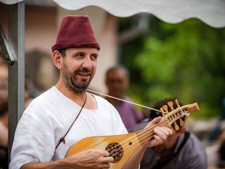 Editorial: 9th June 2019: Chatenois, France. Fancy-dress medieval carnival under fortress walls in Alsace.のeditorial素材