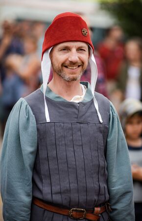 Editorial: 9th June 2019: Chatenois, France. Fancy-dress medieval carnival under fortress walls in Alsace.のeditorial素材