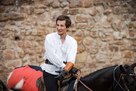 Editorial: 9th June 2019: Chatenois, France. Fancy-dress medieval carnival under fortress walls in Alsace.のeditorial素材