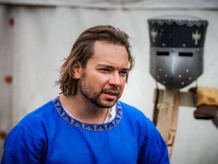 Editorial: 9th June 2019: Chatenois, France. Fancy-dress medieval carnival under fortress walls in Alsace.のeditorial素材