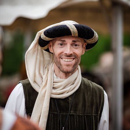 Editorial: 9th June 2019: Chatenois, France. Fancy-dress medieval carnival under fortress walls in Alsace.のeditorial素材