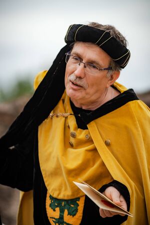 Editorial: 9th June 2019: Chatenois, France. Fancy-dress medieval carnival under fortress walls in Alsace.のeditorial素材